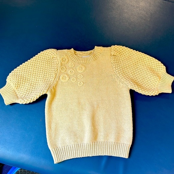 VERO MODA AWARE Sz S cream color textural puff sleeve sweater embroidered flower - Picture 2 of 7